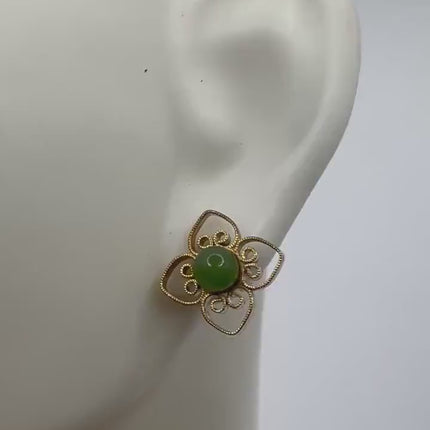 Vintage Green Jade Gold Tiny Dangle Earrings