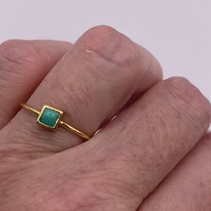 Vintage Tiny Turquoise Stacking Promise Ring - 925 Sterling Silver Gold Band Minimalist Jewelry for Prom Wedding or Everyday Ring