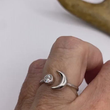 Vintage Moon and Star of Islam Cocktail Ring  Band 925 Sterling Silver