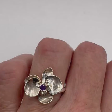 Vintage Red Orchid Silver Ring