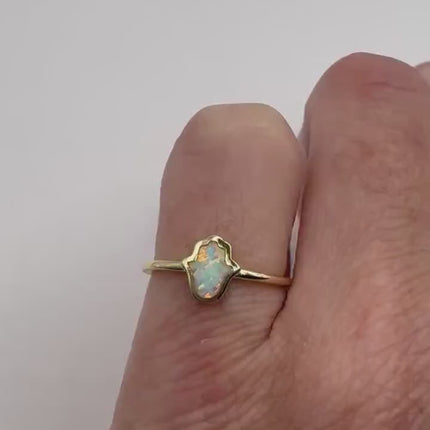 Vintage Fire Opal Tiny Stacking Promise Ring - Gold 925 Sterling Silver Band Minimalist Jewelry for Prom Wedding or Everyday Ring