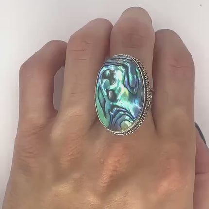 Vintage Abalone Statement Ring - White Bronze, Size 9
