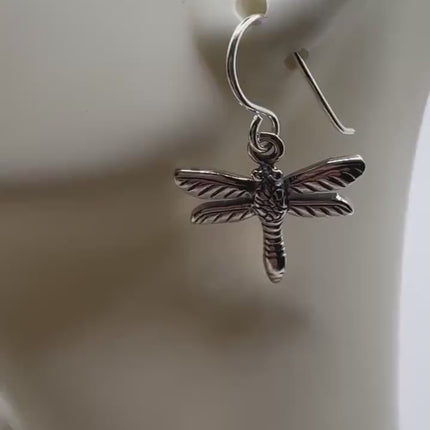Vintage Dragonfly dangle Earrings 925 Sterling Silver