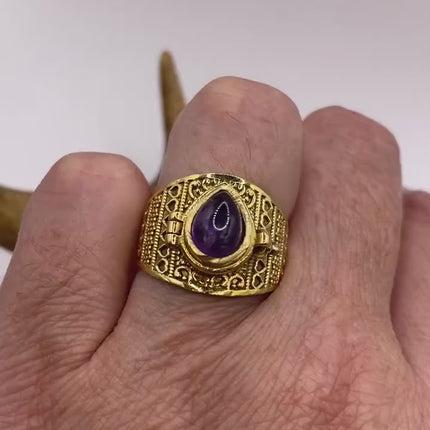 Vintage Silver Bronze Poison Ring