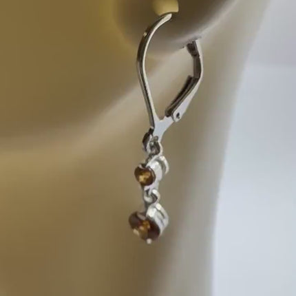 Vintage Orange Citrine Silver Earrings