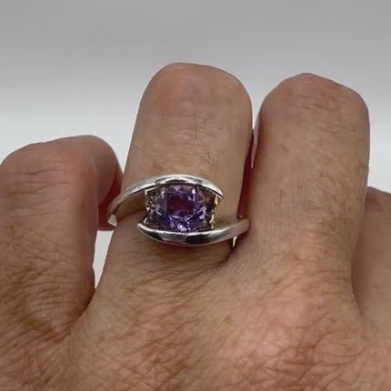 Vintage Purple Amethyst Ring Band 925 Sterling Silver