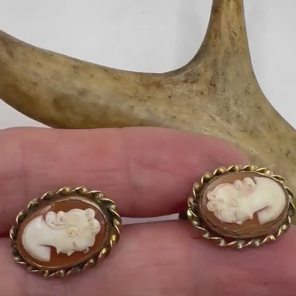 Vintage Cameo Gold Clip-On Earrings  12k GF  Tiny Heart Love  Delicate Gold Clip On Earrings