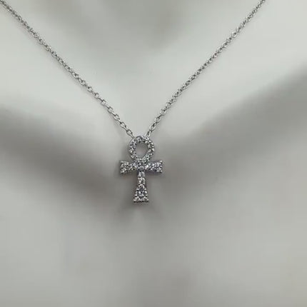 Vintage Ankh 925 Sterling Silver Minimal Tiny Necklace Crystal Diamond Anhk