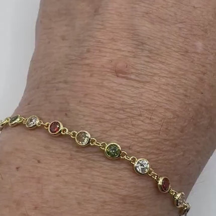 Vintage Gold Tennis Bracelet CZ Crystal Rainbow 925 Sterling Silver Layered Stacking Bracelet