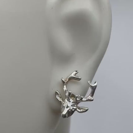 Vintage Silver Deer Stag Earrings