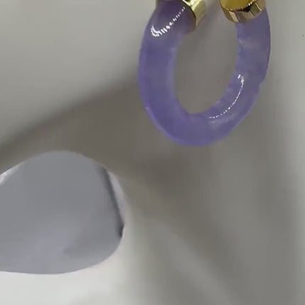 Vintage Purple Lavender Jade Gold Lucky Hoop Earrings