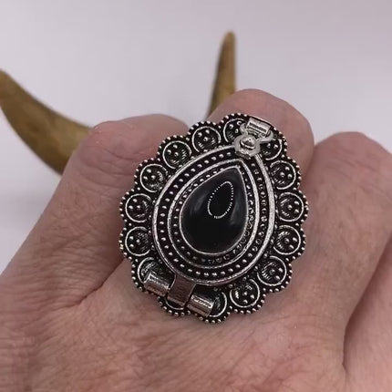 Vintage Silver Bronze Poison Ring