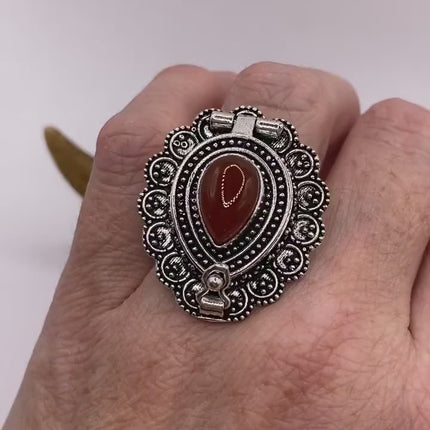 Vintage Silver Bronze Poison Ring