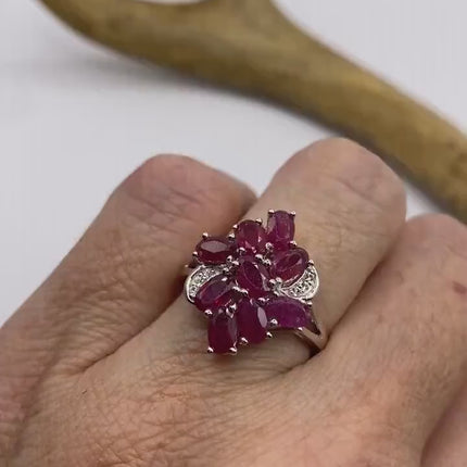 Vintage Pink Ruby Cocktail Ring Band 925 Sterling Silver