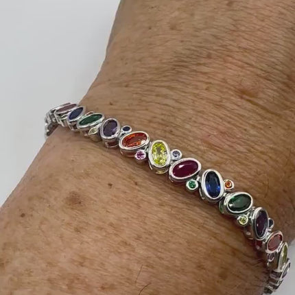Vintage Silver Tennis Bracelet CZ Crystal Rainbow 925 Sterling Silver Layered Stacking Bracelet