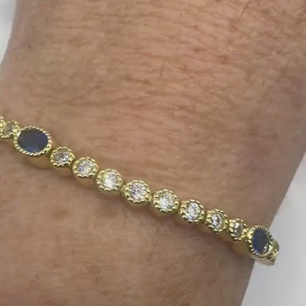Vintage Blue Iolite CZ Bracelet Golden Sterling Silver 925
