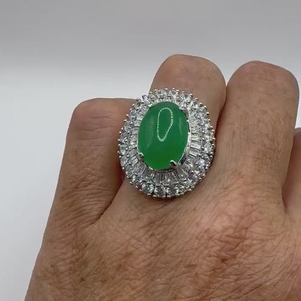Vintage Silver Green Jade Lucky Cocktail Ring