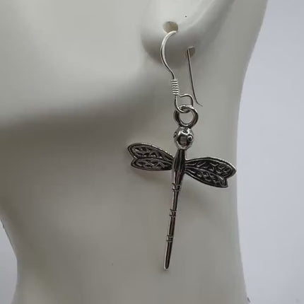 Vintage Dragonfly dangle Earrings 925 Sterling Silver