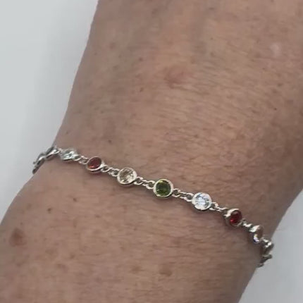 Vintage Silver Tennis Bracelet CZ Crystal Rainbow 925 Sterling Silver Layered Stacking Bracelet