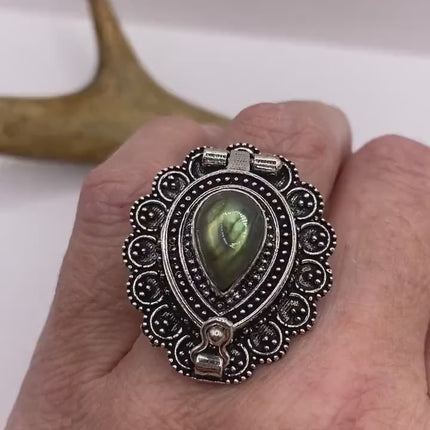 Vintage Silver Bronze Poison Ring