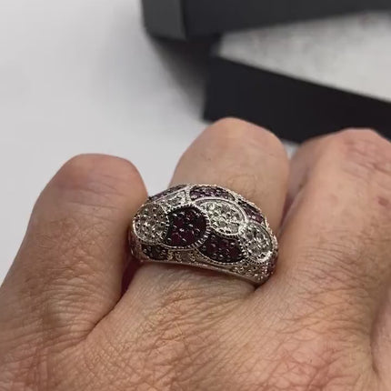 Vintage Red Tourmaline Ring Band 925 Sterling Silver