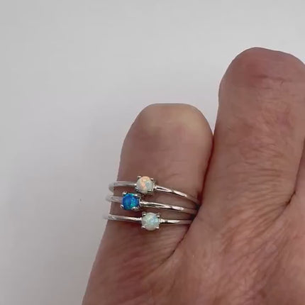 Vintage Fire Opal Tiny Stacking Promise Ring - 925 Sterling Silver Band Minimalist Jewelry for Prom Wedding or Everyday Ring