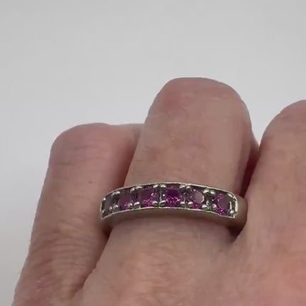 Vintage Red Tourmaline Blue Iolite Ring Band 925 Sterling Silver