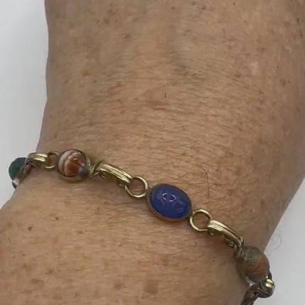 Vintage Gold Onyx Scarab Tennis Bracelet - 14k Gold Minimalist Stacking Bracelet