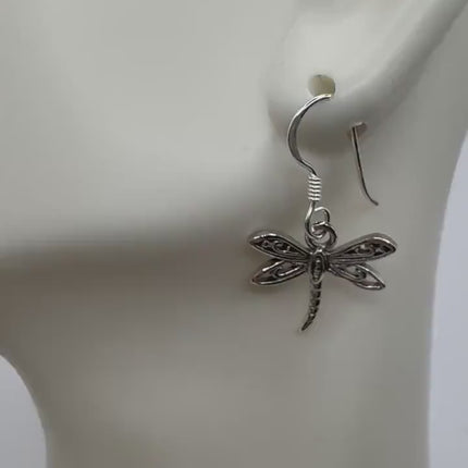 Vintage Dragonfly dangle Earrings 925 Sterling Silver