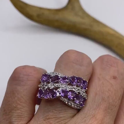 Vintage Purple Amethyst Ring Band 925 Sterling Silver